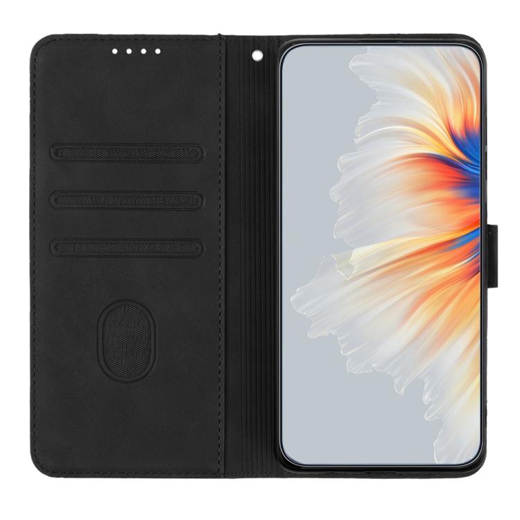 For iPhone 17 Heart Pattern Skin Feel Leather Phone Case(Black)