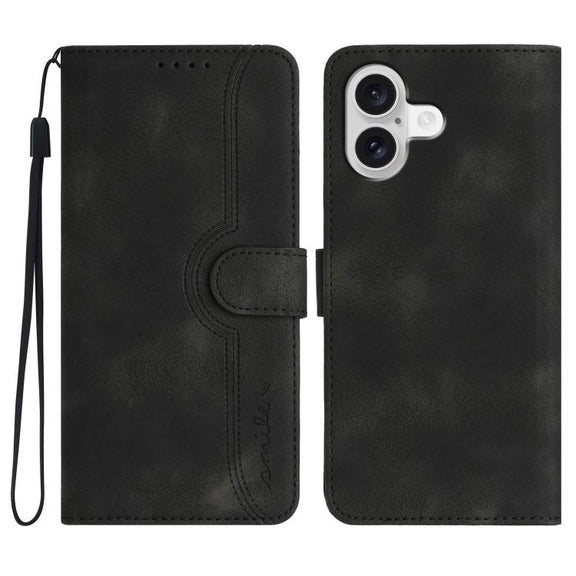 For iPhone 17 Heart Pattern Skin Feel Leather Phone Case(Black)