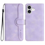 For iPhone 17 Heart Pattern Skin Feel Leather Phone Case(Purple)