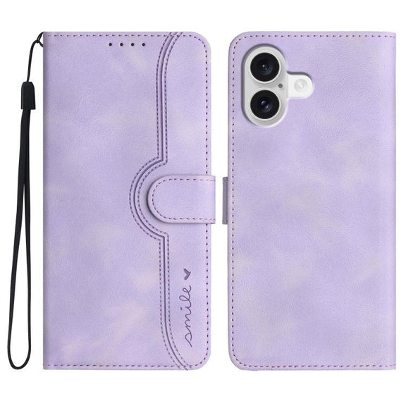 For iPhone 17 Heart Pattern Skin Feel Leather Phone Case(Purple)