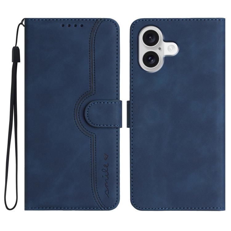 For iPhone 17 Heart Pattern Skin Feel Leather Phone Case(Royal Blue)
