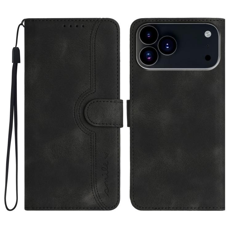 For iPhone 17 Pro Max Heart Pattern Skin Feel Leather Phone Case(Black)