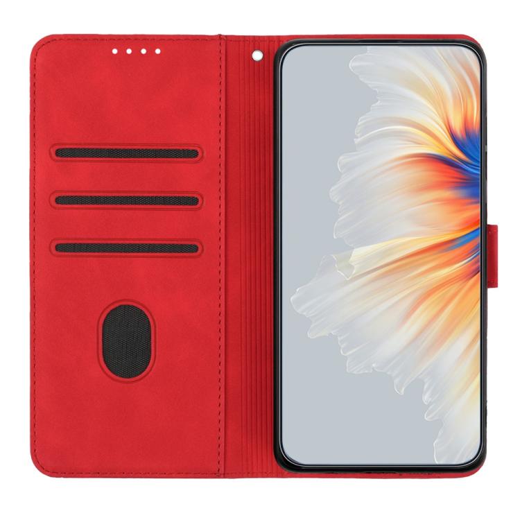 For iPhone 17 Pro Heart Pattern Skin Feel Leather Phone Case(Red)