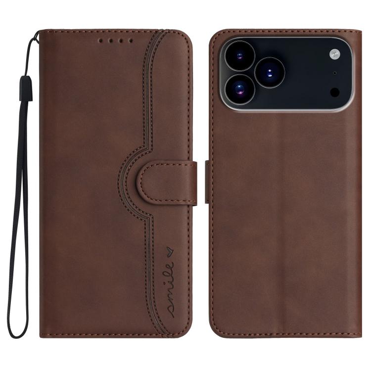For iPhone 17 Pro Heart Pattern Skin Feel Leather Phone Case(Brown)