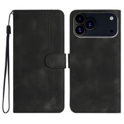 For iPhone 17 Pro Heart Pattern Skin Feel Leather Phone Case(Black)