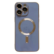 For iPhone 11 Pro Max Magsafe Plating TPU Phone Case with Lens Film(Light Blue)