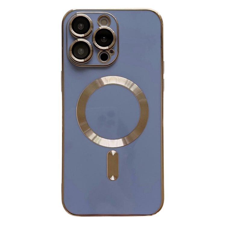 For iPhone 13 Pro Max Magsafe Plating TPU Phone Case with Lens Film(Light Blue)