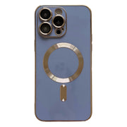 For iPhone 13 Pro Max Magsafe Plating TPU Phone Case with Lens Film(Light Blue)