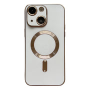 For iPhone 14 Plus Magsafe Plating TPU Phone Case with Lens Film(White)