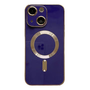 For iPhone 15 Plus Magsafe Plating TPU Phone Case with Lens Film(Blue)