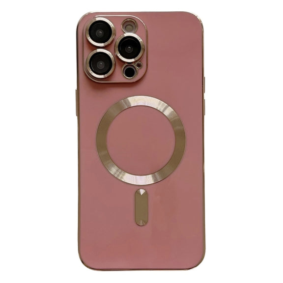 For iPhone 15 Pro Magsafe Plating TPU Phone Case with Lens Film(Rose Red)