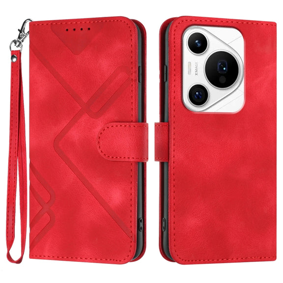 For Huawei Pura 70 Pro/70 Pro+ Line Pattern Skin Feel Leather Phone Case(Red)