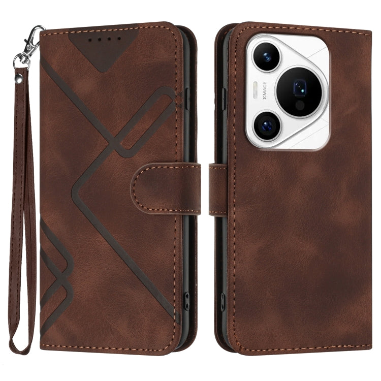 For Huawei Pura 70 Pro/70 Pro+ Line Pattern Skin Feel Leather Phone Case(Coffee)