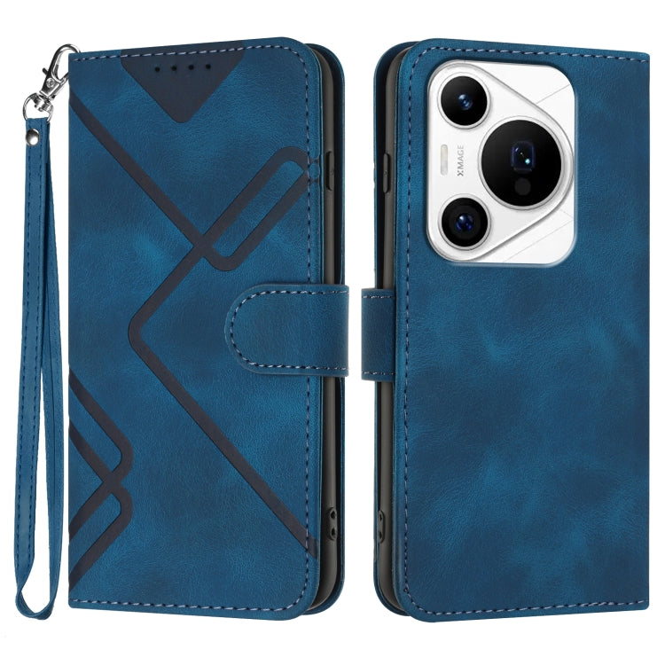 For Huawei Pura 70 Pro/70 Pro+ Line Pattern Skin Feel Leather Phone Case(Royal Blue)