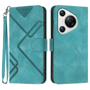 For Huawei Pura 70 Line Pattern Skin Feel Leather Phone Case(Light Blue)
