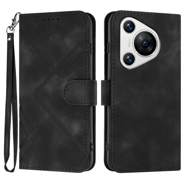 For Huawei Pura 70 Line Pattern Skin Feel Leather Phone Case(Black)