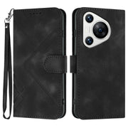 For Huawei Pura 70 Line Pattern Skin Feel Leather Phone Case(Black)