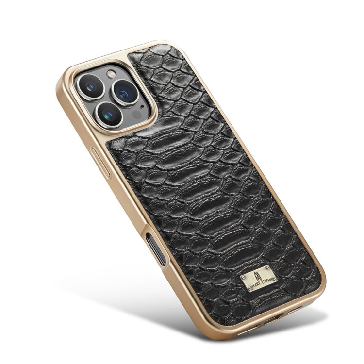 For iPhone 16 Pro Max Fierre Shann Python Texture Electroplating PU Phone Case(Black)