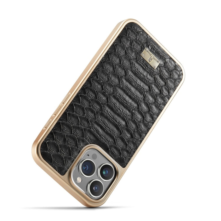 For iPhone 16 Pro Max Fierre Shann Python Texture Electroplating PU Phone Case(Black)
