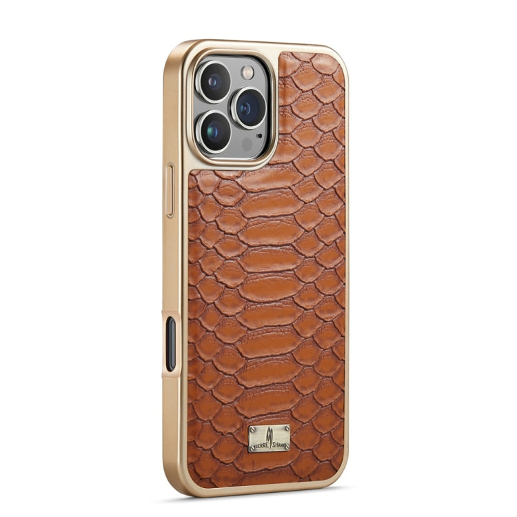 For iPhone 16 Pro Max Fierre Shann Python Texture Electroplating PU Phone Case(Brown)