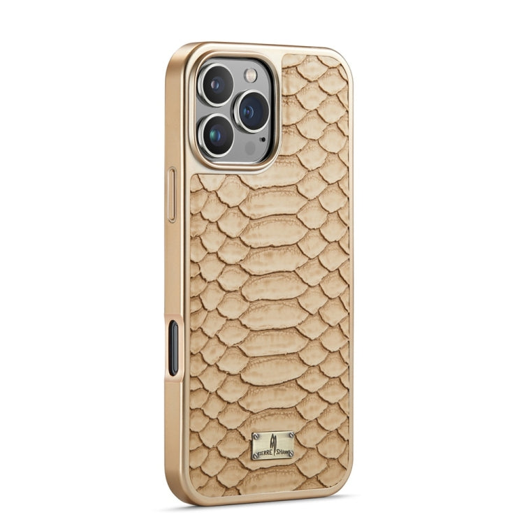 For iPhone 16 Pro Max Fierre Shann Python Texture Electroplating PU Phone Case(White)