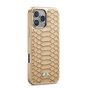 For iPhone 16 Pro Max Fierre Shann Python Texture Electroplating PU Phone Case(White)