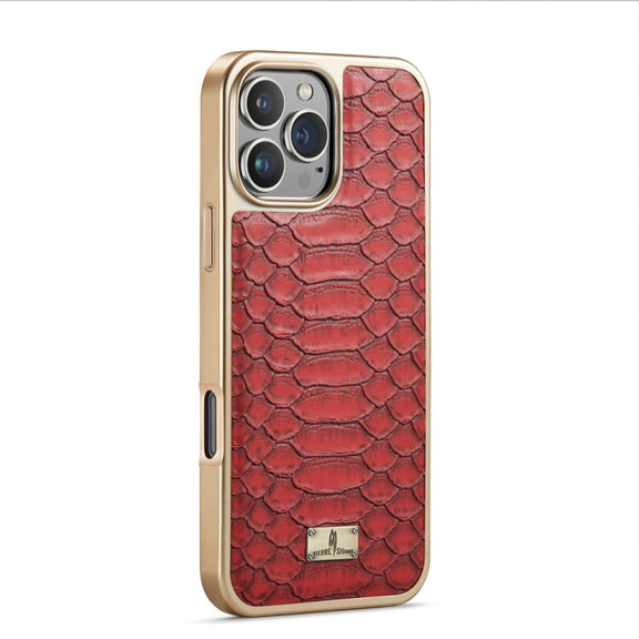 For iPhone 16 Pro Max Fierre Shann Python Texture Electroplating PU Phone Case(Red)
