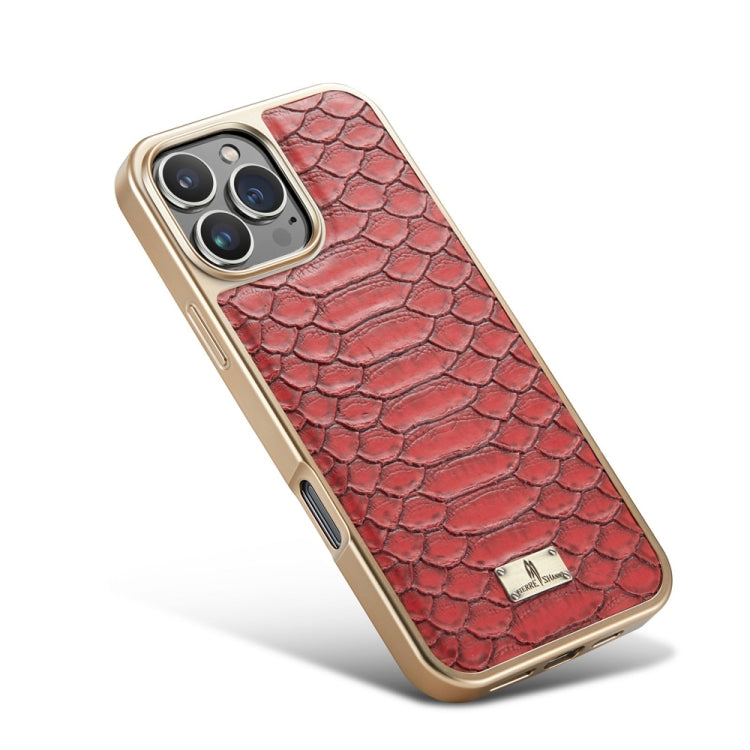 For iPhone 16 Pro Max Fierre Shann Python Texture Electroplating PU Phone Case(Red)