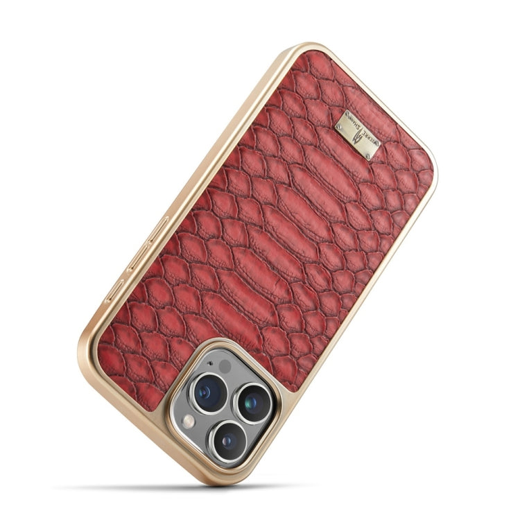 For iPhone 16 Pro Max Fierre Shann Python Texture Electroplating PU Phone Case(Red)