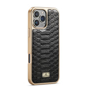 For iPhone 16 Pro Fierre Shann Python Texture Electroplating PU Phone Case(Black)