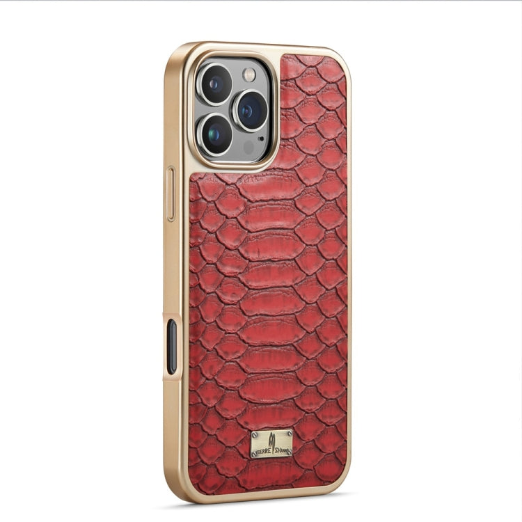 For iPhone 16 Pro Fierre Shann Python Texture Electroplating PU Phone Case(Red)