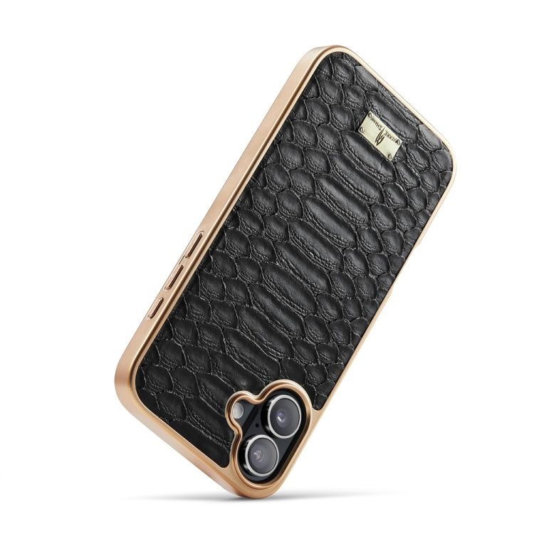 For iPhone 16 Plus Fierre Shann Python Texture Electroplating PU Phone Case(Black)