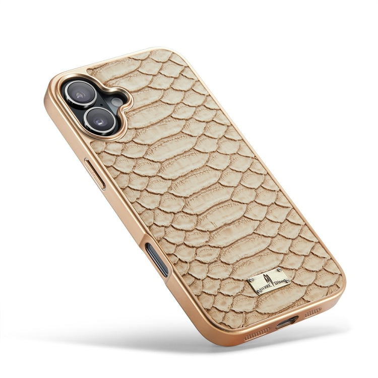 For iPhone 16 Plus Fierre Shann Python Texture Electroplating PU Phone Case(White)