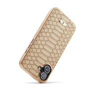 For iPhone 16 Plus Fierre Shann Python Texture Electroplating PU Phone Case(White)