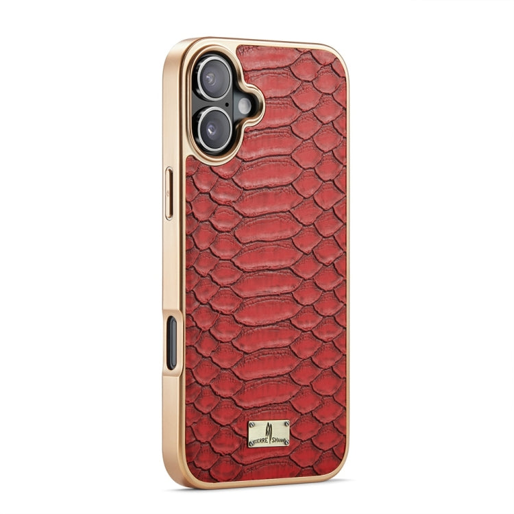 For iPhone 16 Plus Fierre Shann Python Texture Electroplating PU Phone Case(Red)