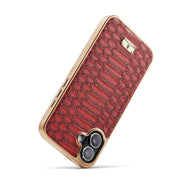 For iPhone 16 Plus Fierre Shann Python Texture Electroplating PU Phone Case(Red)