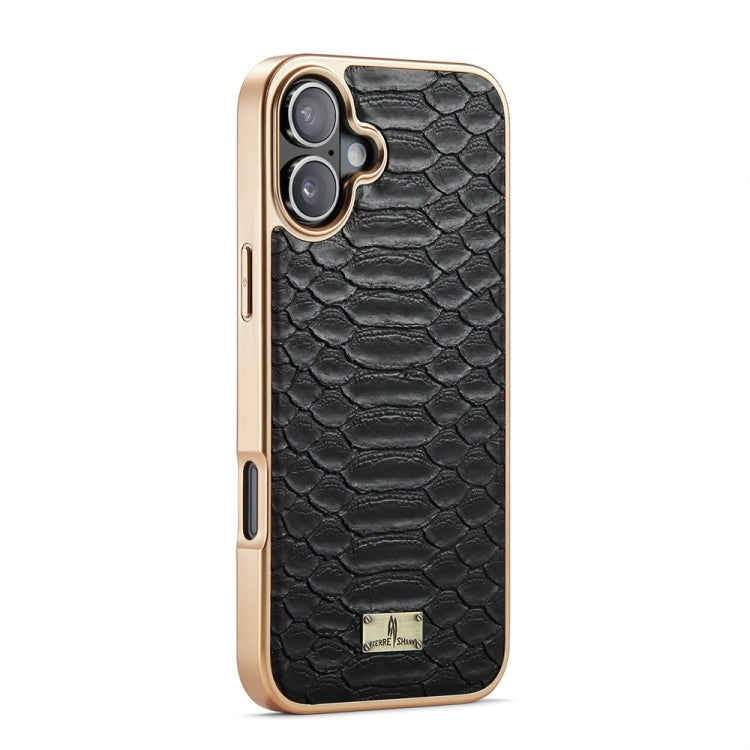 For iPhone 16 Fierre Shann Python Texture Electroplating PU Phone Case(Black)