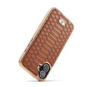 For iPhone 16 Fierre Shann Python Texture Electroplating PU Phone Case(Brown)