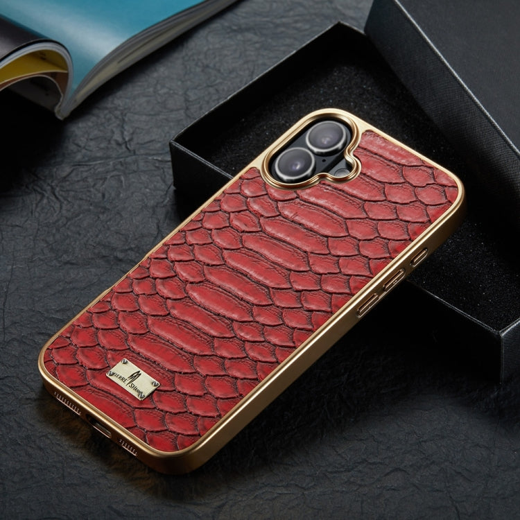 For iPhone 16 Fierre Shann Python Texture Electroplating PU Phone Case(Red)