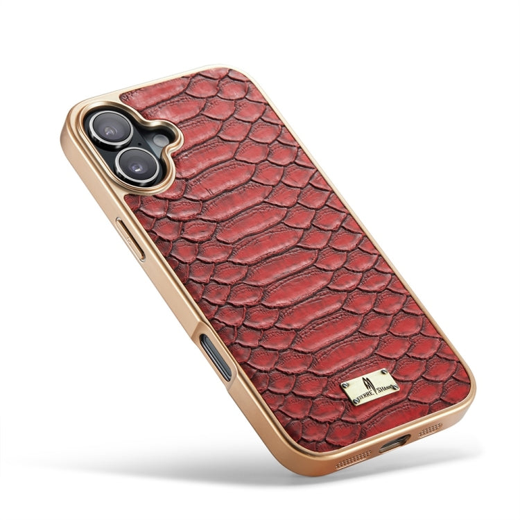 For iPhone 16 Fierre Shann Python Texture Electroplating PU Phone Case(Red)