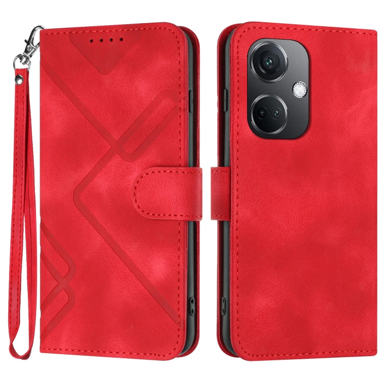 For OPPO K11 Line Pattern Skin Feel Leather Phone Case(Red)