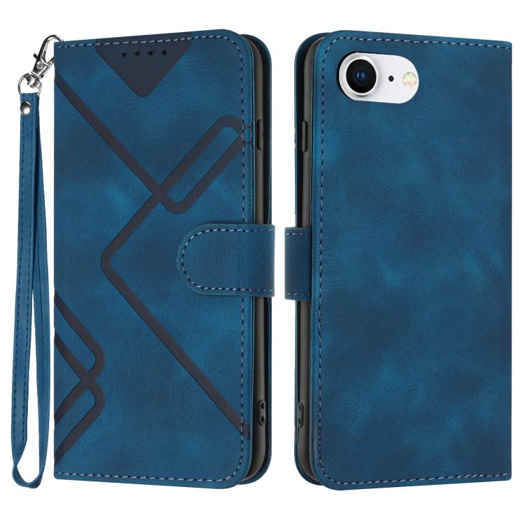 For iPhone 16e Line Pattern Skin Feel Leather Phone Case(Royal Blue)
