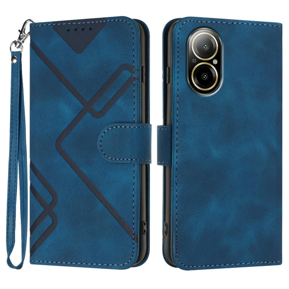 For Realme C67 4G Global Line Pattern Skin Feel Leather Phone Case(Royal Blue)