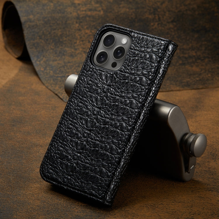 For iPhone 16 Pro Max Fierre Shann Crocodile Texture Magnetic Genuine Leather Phone Case(Black)