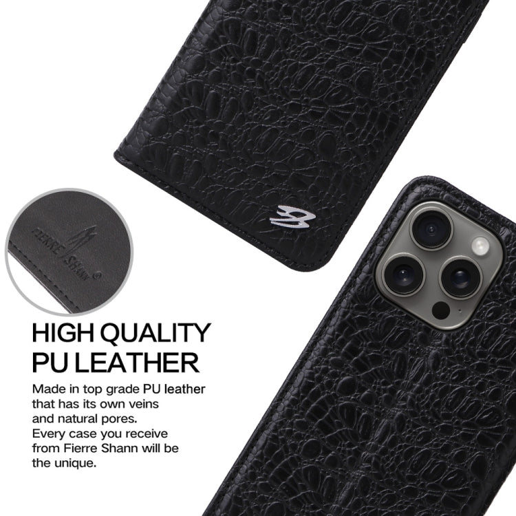 For iPhone 16 Pro Max Fierre Shann Crocodile Texture Magnetic Genuine Leather Phone Case(Black)