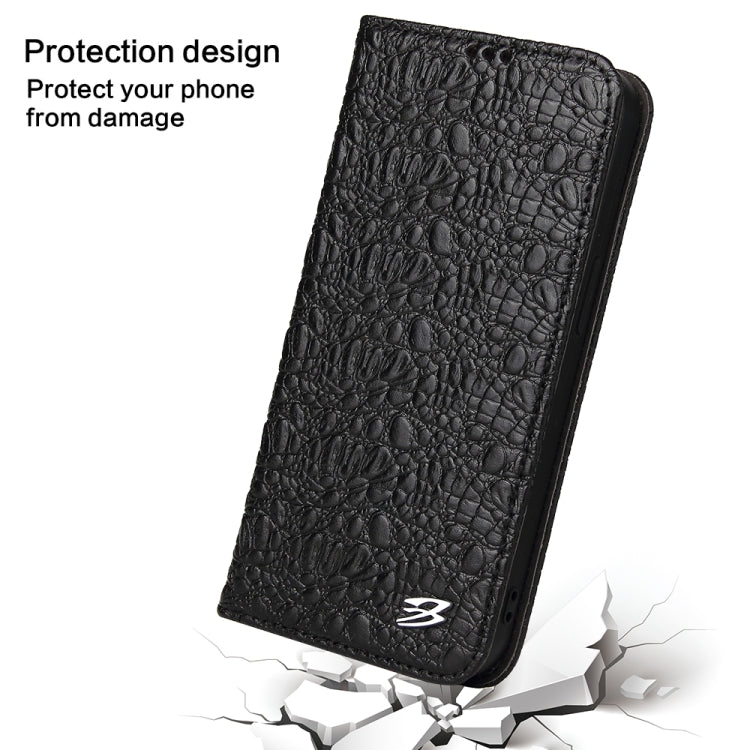 For iPhone 16 Pro Max Fierre Shann Crocodile Texture Magnetic Genuine Leather Phone Case(Black)
