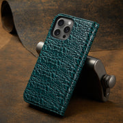 For iPhone 16 Pro Fierre Shann Crocodile Texture Magnetic Genuine Leather Phone Case(Green)