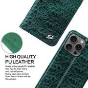 For iPhone 16 Pro Fierre Shann Crocodile Texture Magnetic Genuine Leather Phone Case(Green)