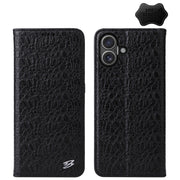 For iPhone 16 Plus Fierre Shann Crocodile Texture Magnetic Genuine Leather Phone Case(Black)