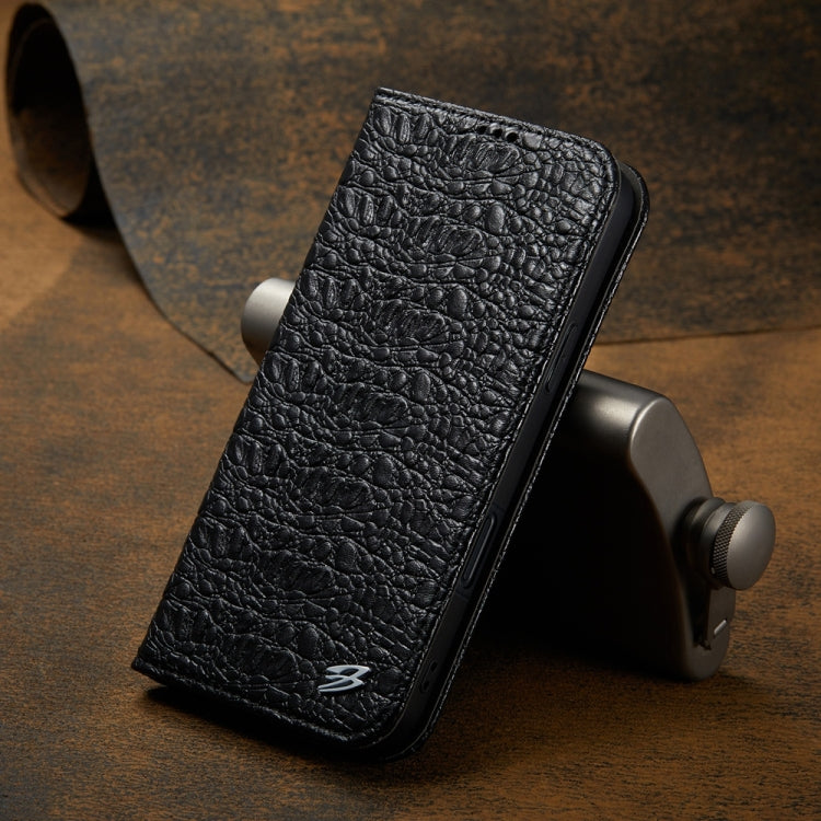 For iPhone 16 Plus Fierre Shann Crocodile Texture Magnetic Genuine Leather Phone Case(Black)